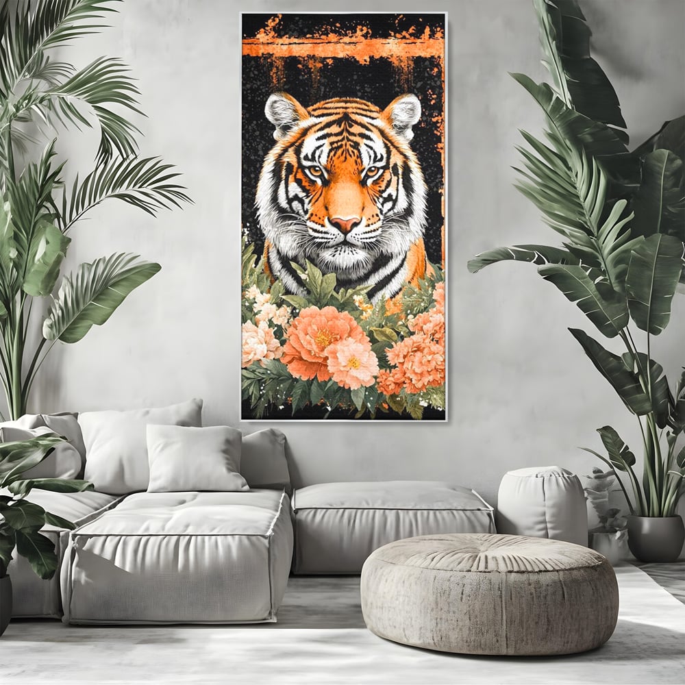Tablou Canvas Premium, LuxCanva® M1447, Gradina Regelui, Tigru, Petale, Natura, Paradis, Exotic, Abstract, Flori, Jungla, Pictura, Salbatic, Birou, Living, Camera Copil