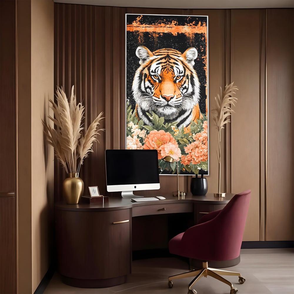 Tablou Canvas Premium, LuxCanva® M1447, Gradina Regelui, Tigru, Petale, Natura, Paradis, Exotic, Abstract, Flori, Jungla, Pictura, Salbatic, Birou, Living, Camera Copil