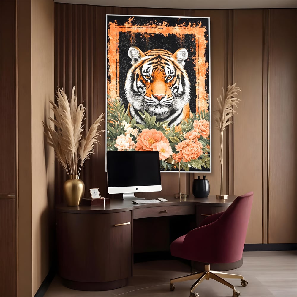 Tablou Canvas Premium, LuxCanva® M1447, Gradina Regelui, Tigru, Petale, Natura, Paradis, Exotic, Abstract, Flori, Jungla, Pictura, Salbatic, Birou, Living, Camera Copil