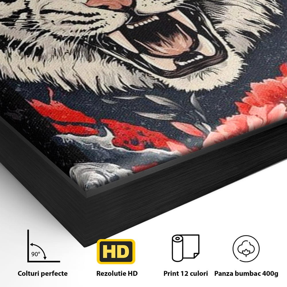 Tablou Canvas Premium, LuxCanva® M1448, In Umbra Muntelui, Siberian, Simbol, Orient, Tigru, Flori, Raget, Colti, Pictura, Arta Abstracta, Birou, Living, Camera Copil