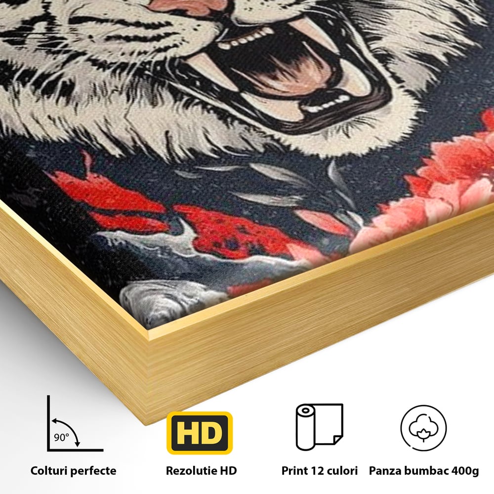 Tablou Canvas Premium, LuxCanva® M1448, In Umbra Muntelui, Siberian, Simbol, Orient, Tigru, Flori, Raget, Colti, Pictura, Arta Abstracta, Birou, Living, Camera Copil