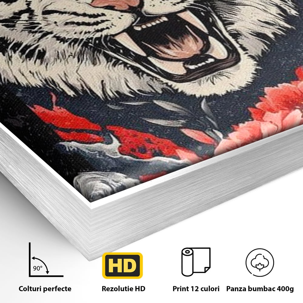 Tablou Canvas Premium, LuxCanva® M1448, In Umbra Muntelui, Siberian, Simbol, Orient, Tigru, Flori, Raget, Colti, Pictura, Arta Abstracta, Birou, Living, Camera Copil