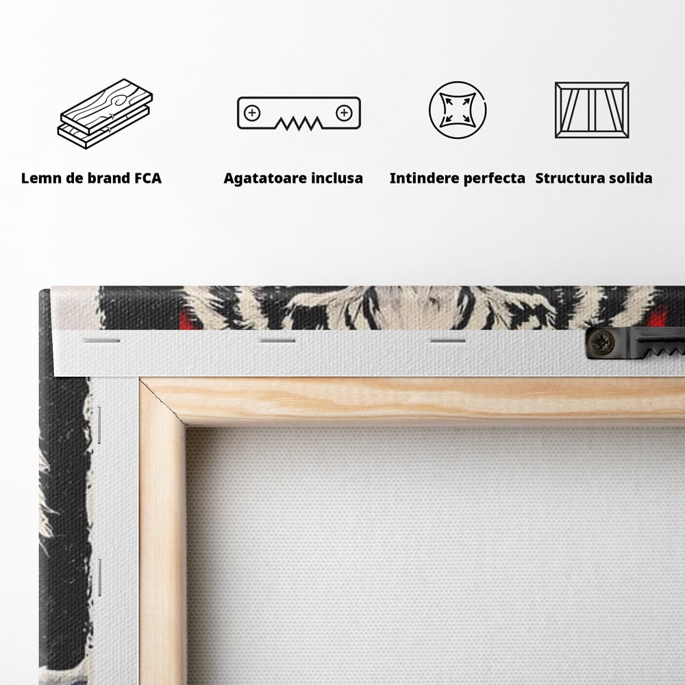 Tablou Canvas Premium, LuxCanva® M1448, In Umbra Muntelui, Siberian, Simbol, Orient, Tigru, Flori, Raget, Colti, Pictura, Arta Abstracta, Birou, Living, Camera Copil
