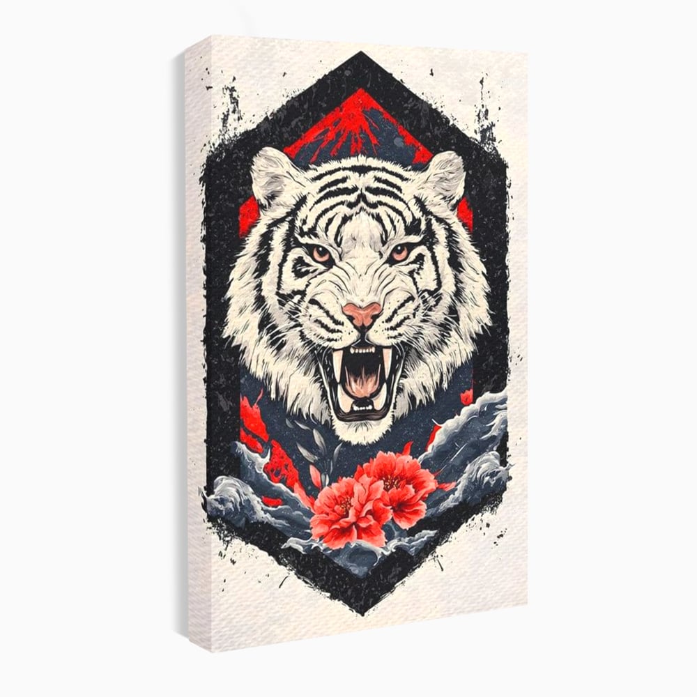 Tablou Canvas Premium, LuxCanva® M1448, In Umbra Muntelui, Siberian, Simbol, Orient, Tigru, Flori, Raget, Colti, Pictura, Arta Abstracta, Birou, Living, Camera Copil