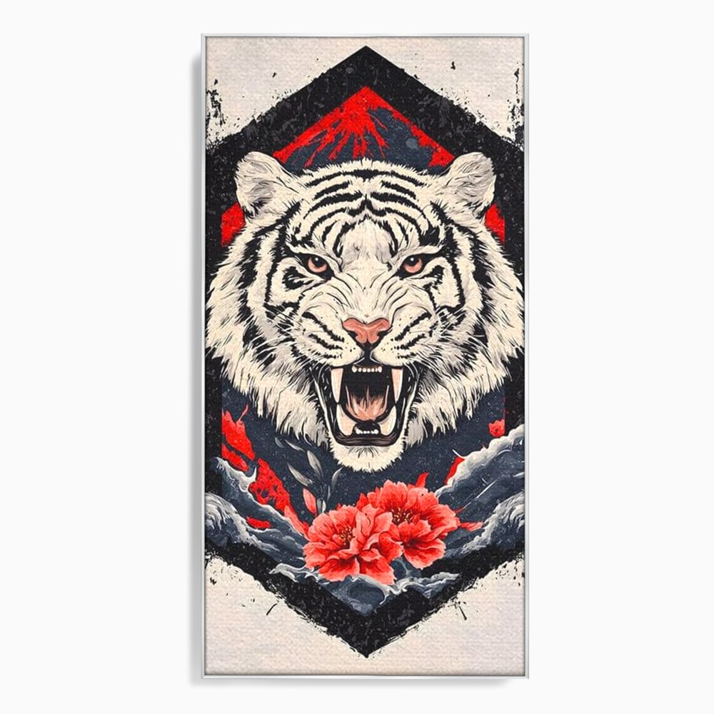 Tablou Canvas Premium, LuxCanva® M1448, In Umbra Muntelui, Siberian, Simbol, Orient, Tigru, Flori, Raget, Colti, Pictura, Arta Abstracta, Birou, Living, Camera Copil