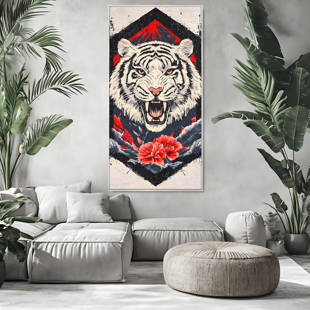 Tablou Canvas Premium, LuxCanva® M1448, In Umbra Muntelui, Siberian, Simbol, Orient, Tigru, Flori, Raget, Colti, Pictura, Arta Abstracta, Birou, Living, Camera Copil