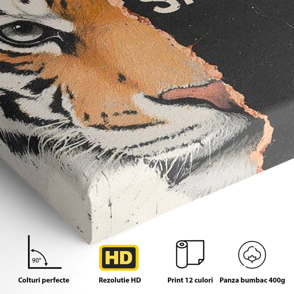 Leinwandbilder Premium, LuxCanva® M1449, Wild und frei, Tiger, Katze, Gesicht, Dualität, Botschaft, Blick, Mut, Beherrschung, unbesiegbar, modern, Büro, Wohnen, Kinderzimmer