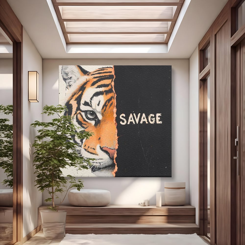 Leinwandbilder Premium, LuxCanva® M1449, Wild und frei, Tiger, Katze, Gesicht, Dualität, Botschaft, Blick, Mut, Beherrschung, unbesiegbar, modern, Büro, Wohnen, Kinderzimmer