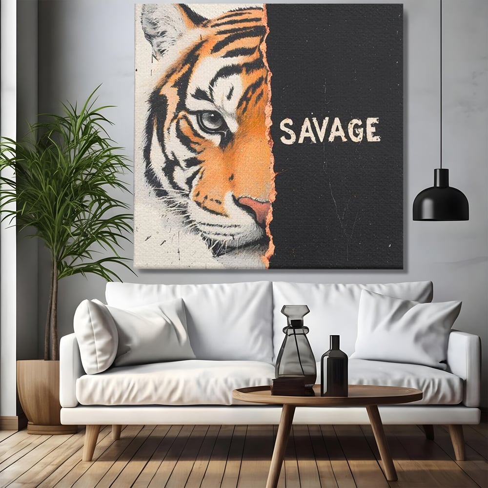 Leinwandbilder Premium, LuxCanva® M1449, Wild und frei, Tiger, Katze, Gesicht, Dualität, Botschaft, Blick, Mut, Beherrschung, unbesiegbar, modern, Büro, Wohnen, Kinderzimmer