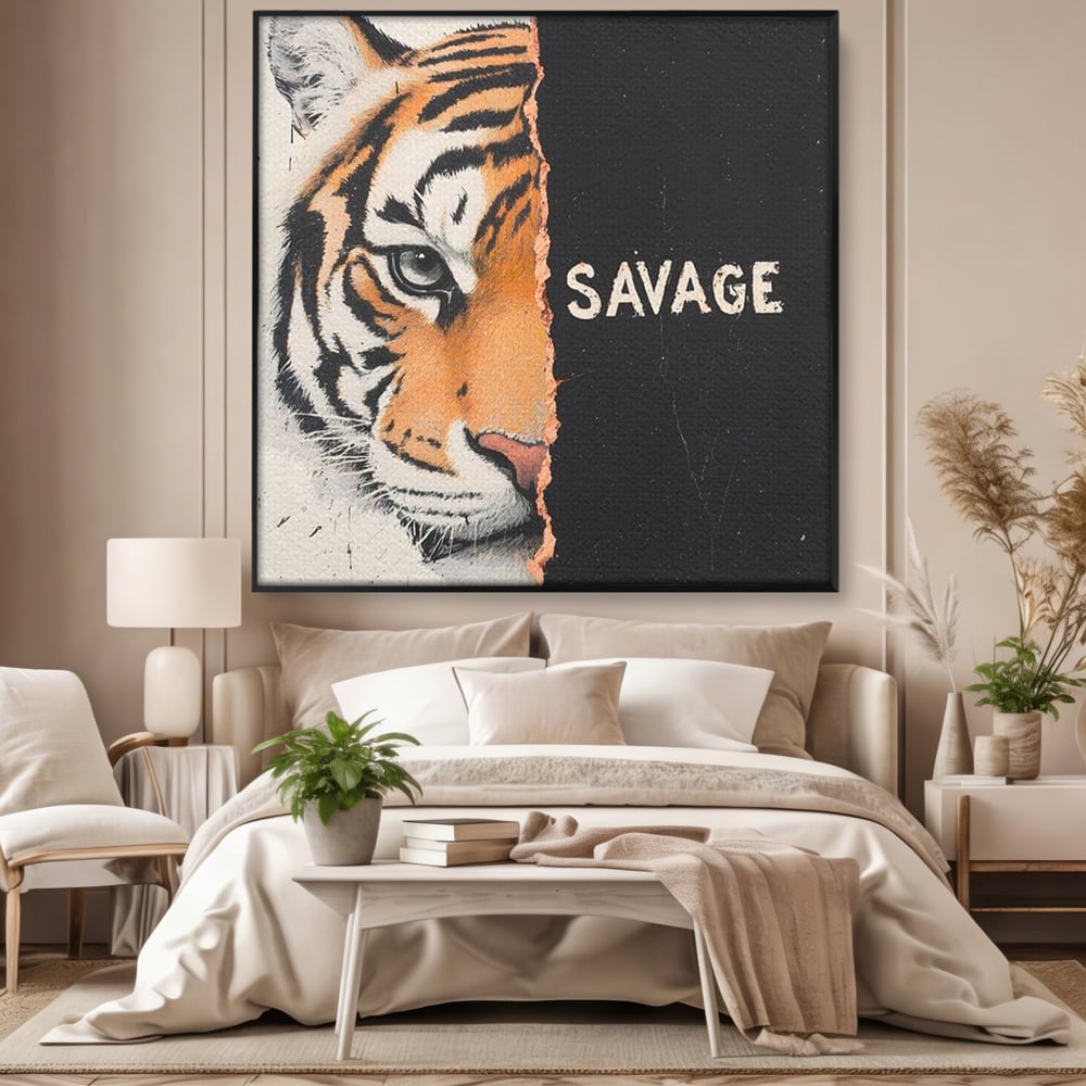 Leinwandbilder Premium, LuxCanva® M1449, Wild und frei, Tiger, Katze, Gesicht, Dualität, Botschaft, Blick, Mut, Beherrschung, unbesiegbar, modern, Büro, Wohnen, Kinderzimmer