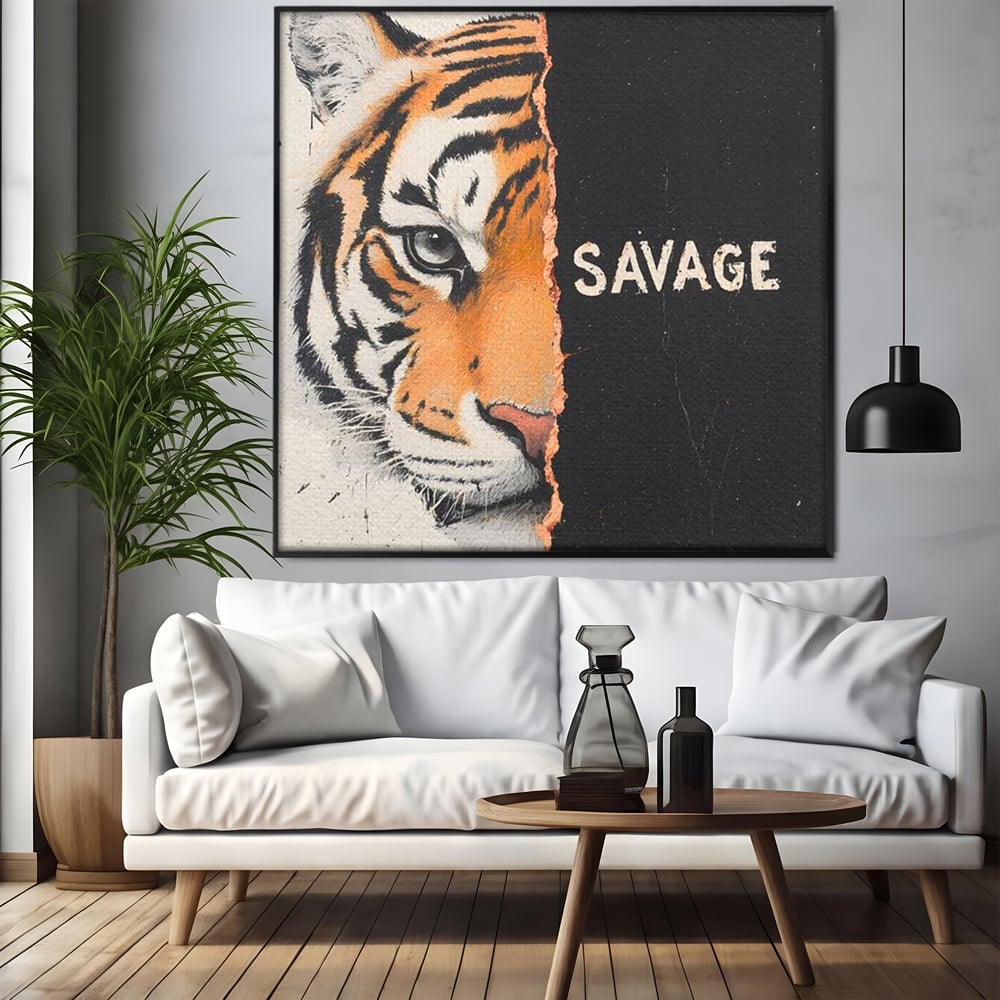 Leinwandbilder Premium, LuxCanva® M1449, Wild und frei, Tiger, Katze, Gesicht, Dualität, Botschaft, Blick, Mut, Beherrschung, unbesiegbar, modern, Büro, Wohnen, Kinderzimmer