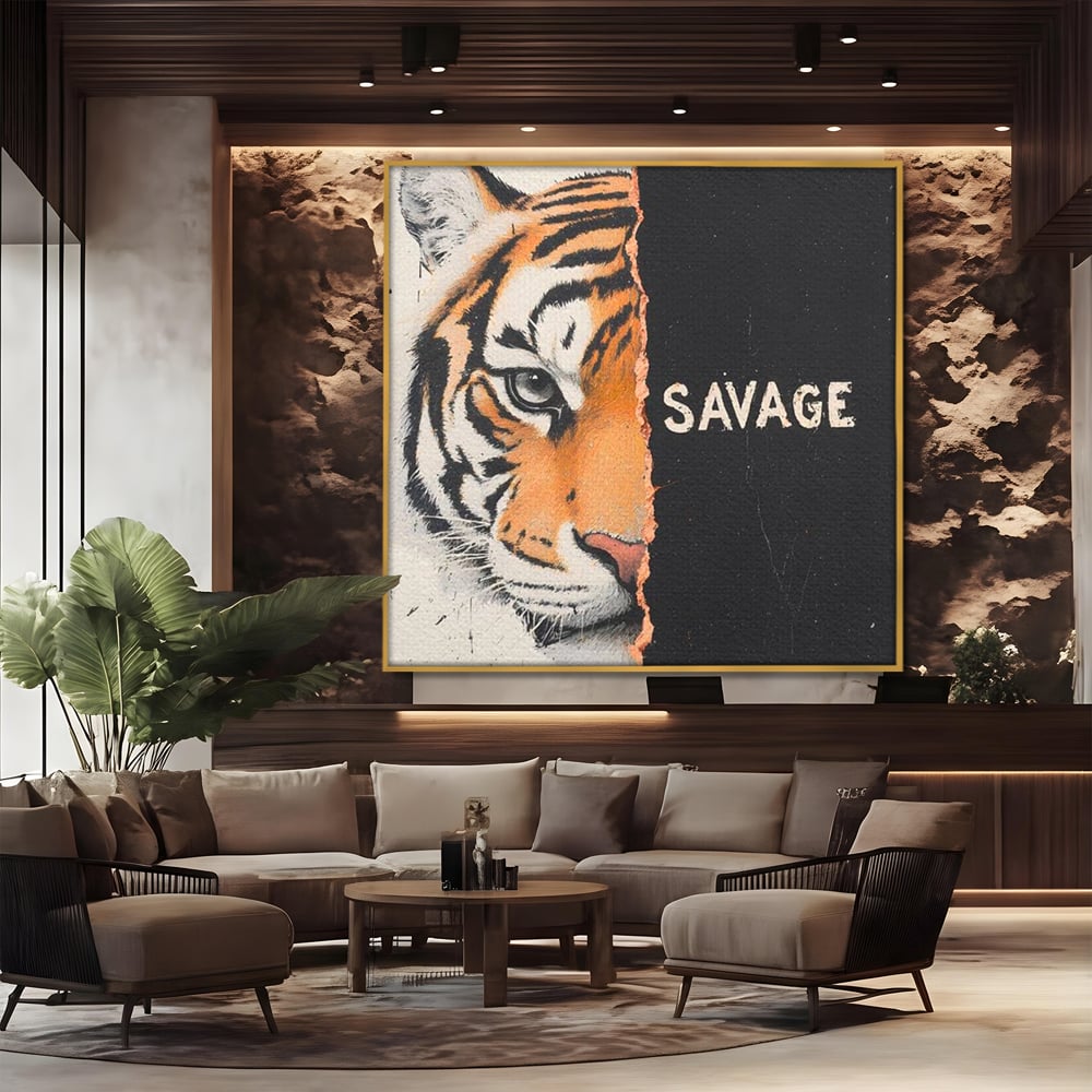 Leinwandbilder Premium, LuxCanva® M1449, Wild und frei, Tiger, Katze, Gesicht, Dualität, Botschaft, Blick, Mut, Beherrschung, unbesiegbar, modern, Büro, Wohnen, Kinderzimmer