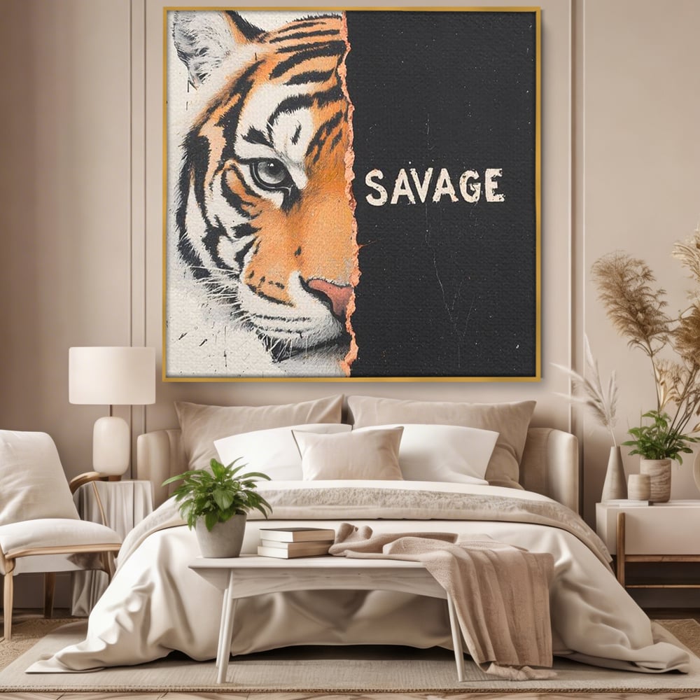Leinwandbilder Premium, LuxCanva® M1449, Wild und frei, Tiger, Katze, Gesicht, Dualität, Botschaft, Blick, Mut, Beherrschung, unbesiegbar, modern, Büro, Wohnen, Kinderzimmer