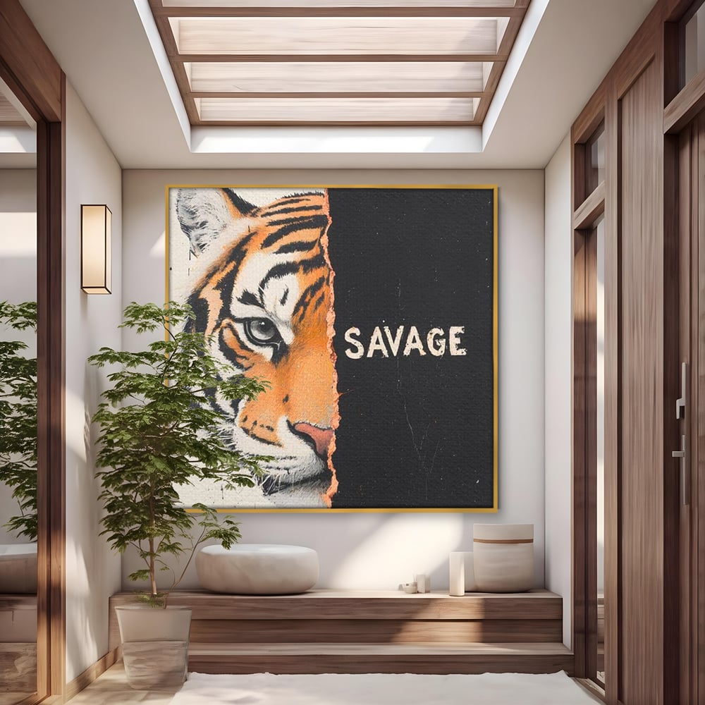 Leinwandbilder Premium, LuxCanva® M1449, Wild und frei, Tiger, Katze, Gesicht, Dualität, Botschaft, Blick, Mut, Beherrschung, unbesiegbar, modern, Büro, Wohnen, Kinderzimmer