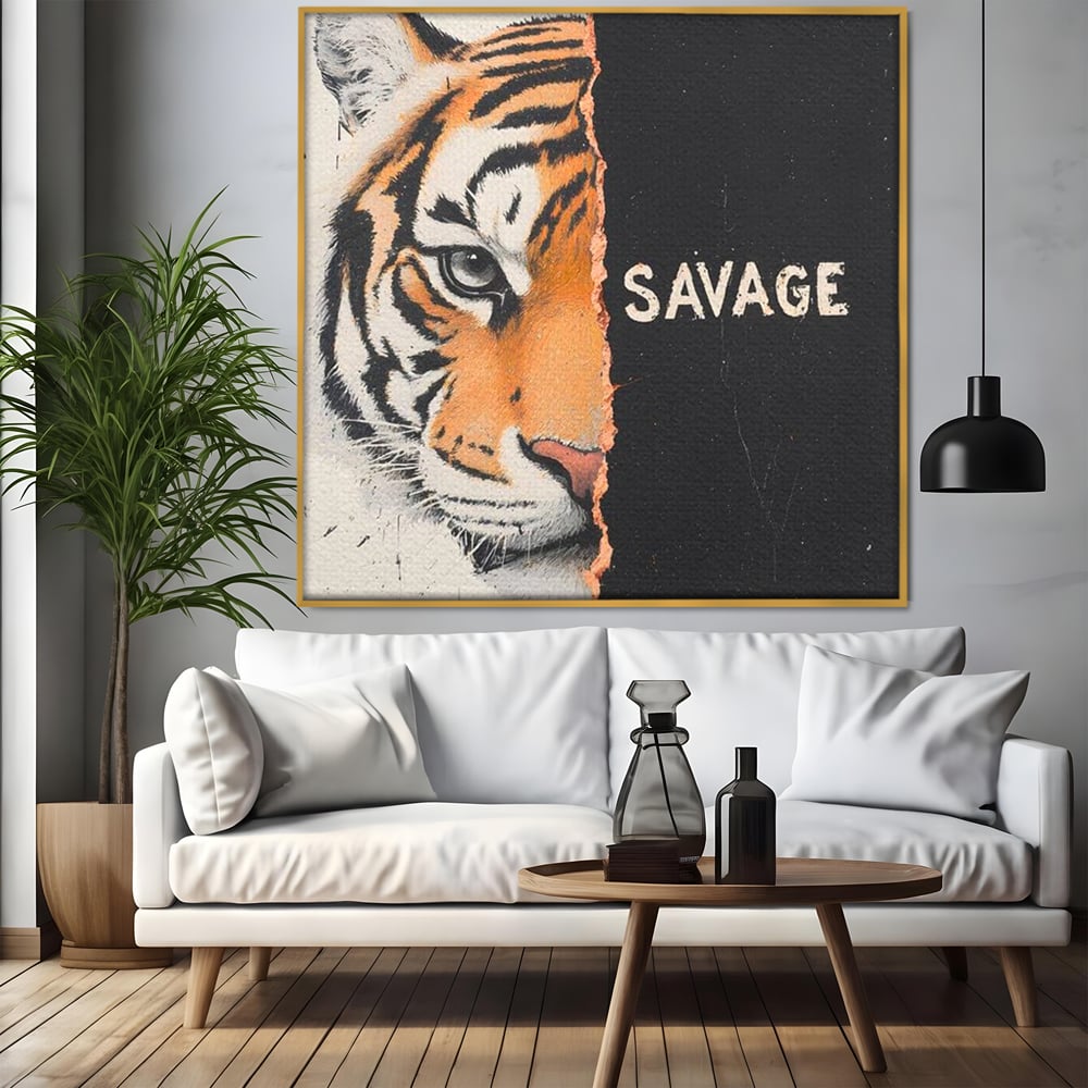 Leinwandbilder Premium, LuxCanva® M1449, Wild und frei, Tiger, Katze, Gesicht, Dualität, Botschaft, Blick, Mut, Beherrschung, unbesiegbar, modern, Büro, Wohnen, Kinderzimmer