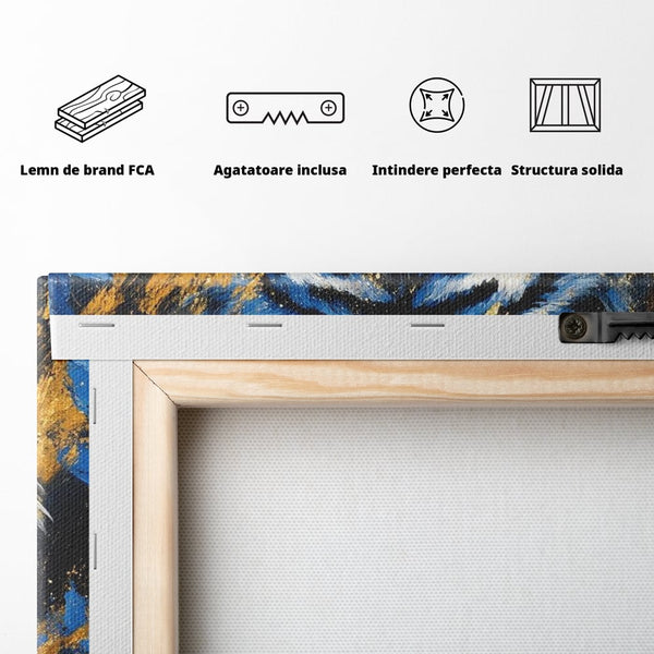 Tablou Canvas Premium, LuxCanva® M1451, Flacara Albastra, Tigru, Felina, Salbaticie, Colti, Dungi, Fioros, Furie, Azur, Auriu, Strigat, Pictura, Abstract, Birou, Living, Camera Copil