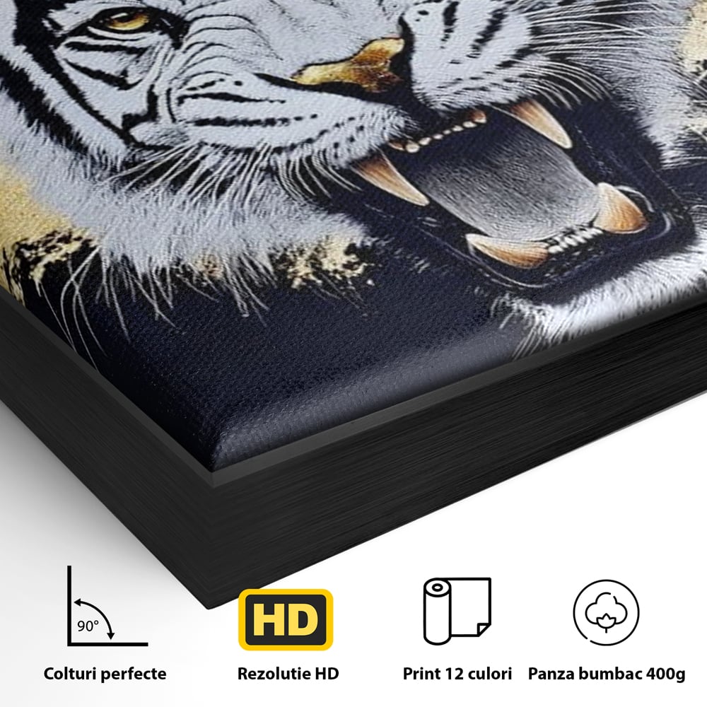 Leinwand Wandkunst Canvas Premium, LuxCanva® M1452, Maske des Geistes Weiß, Golden, Dunkel, Tiger, Wild, Chip, Geheimnis, Macht, Ahnen, Mirage, Wild, Büro, Wohnen, Kinderzimmer