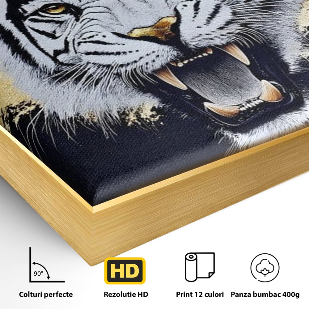 Leinwand Wandkunst Canvas Premium, LuxCanva® M1452, Maske des Geistes Weiß, Golden, Dunkel, Tiger, Wild, Chip, Geheimnis, Macht, Ahnen, Mirage, Wild, Büro, Wohnen, Kinderzimmer
