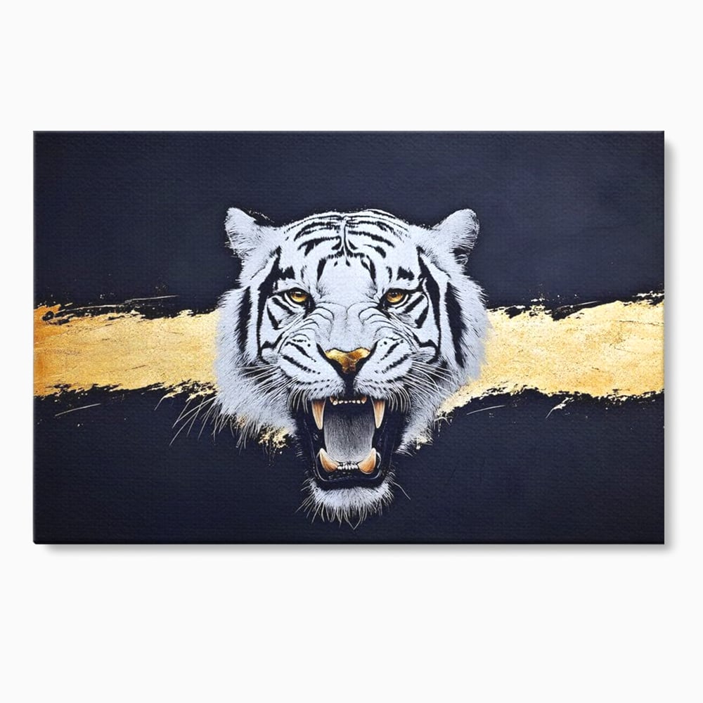 Leinwand Wandkunst Canvas Premium, LuxCanva® M1452, Maske des Geistes Weiß, Golden, Dunkel, Tiger, Wild, Chip, Geheimnis, Macht, Ahnen, Mirage, Wild, Büro, Wohnen, Kinderzimmer