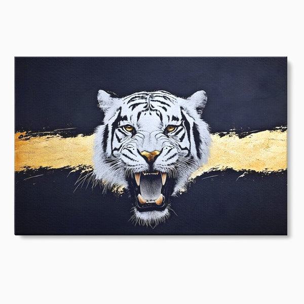 Leinwand Wandkunst Canvas Premium, LuxCanva® M1452, Maske des Geistes Weiß, Golden, Dunkel, Tiger, Wild, Chip, Geheimnis, Macht, Ahnen, Mirage, Wild, Büro, Wohnen, Kinderzimmer