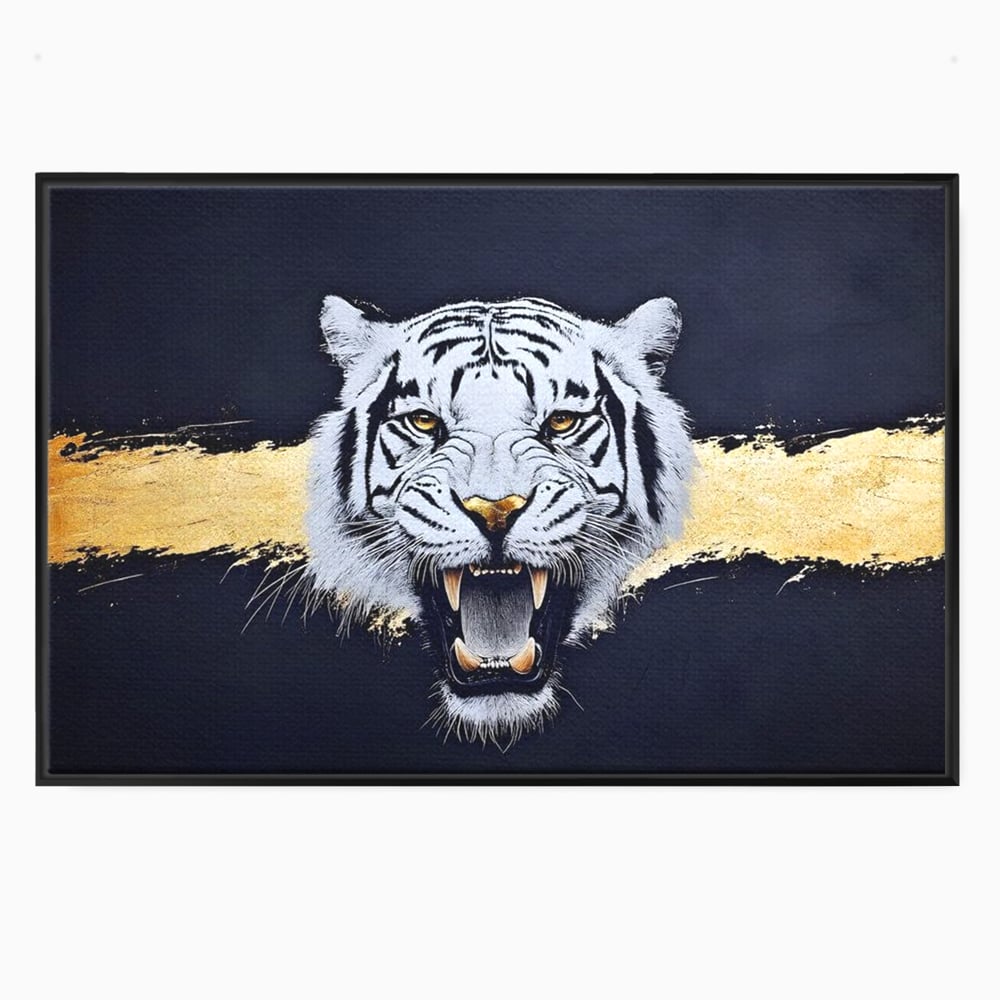 Leinwand Wandkunst Canvas Premium, LuxCanva® M1452, Maske des Geistes Weiß, Golden, Dunkel, Tiger, Wild, Chip, Geheimnis, Macht, Ahnen, Mirage, Wild, Büro, Wohnen, Kinderzimmer