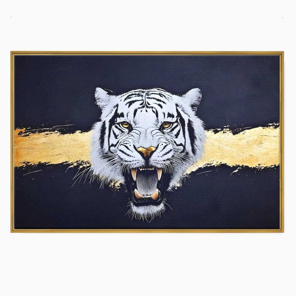 Leinwand Wandkunst Canvas Premium, LuxCanva® M1452, Maske des Geistes Weiß, Golden, Dunkel, Tiger, Wild, Chip, Geheimnis, Macht, Ahnen, Mirage, Wild, Büro, Wohnen, Kinderzimmer
