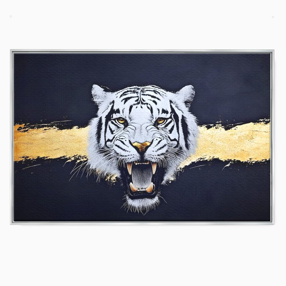 Leinwand Wandkunst Canvas Premium, LuxCanva® M1452, Maske des Geistes Weiß, Golden, Dunkel, Tiger, Wild, Chip, Geheimnis, Macht, Ahnen, Mirage, Wild, Büro, Wohnen, Kinderzimmer