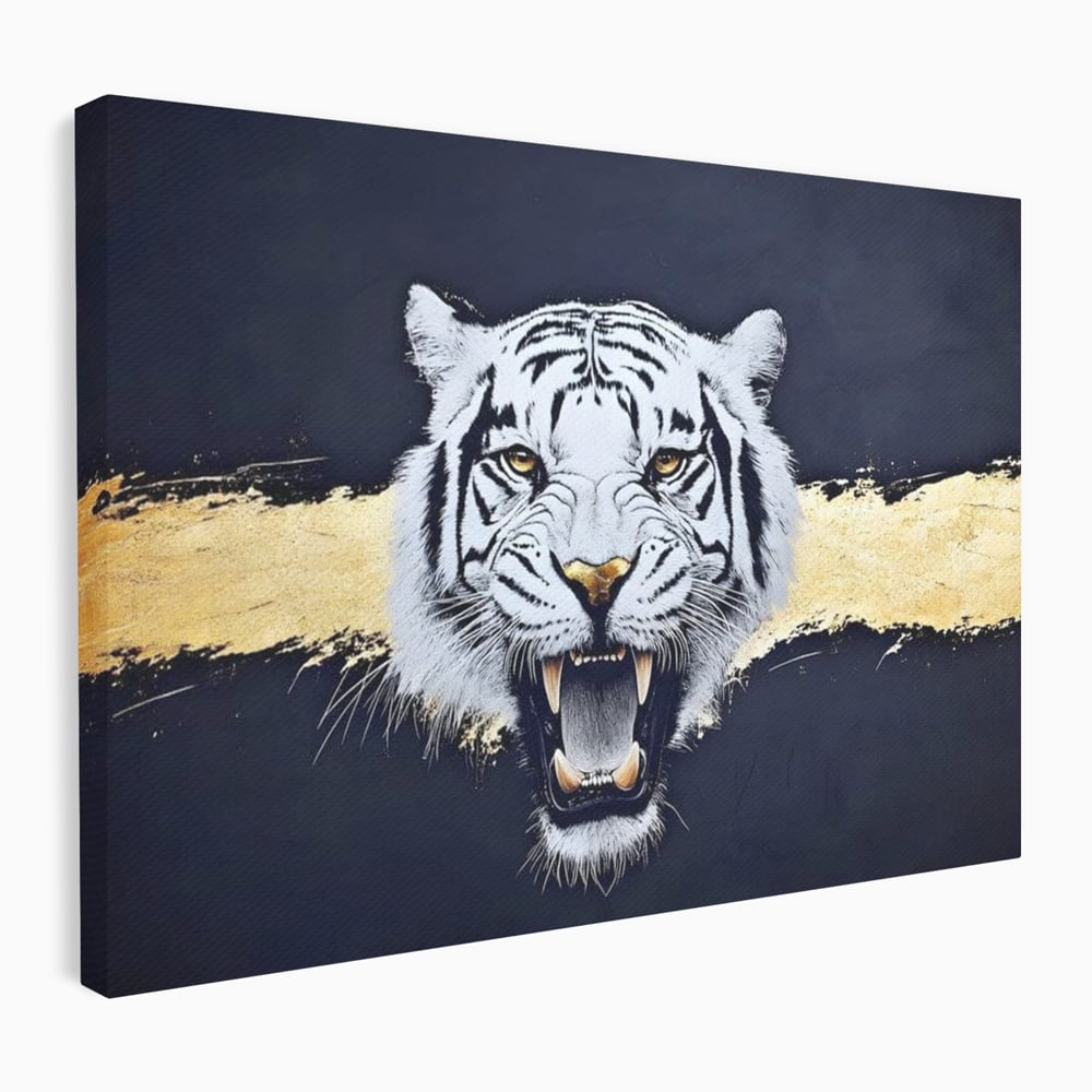 Leinwand Wandkunst Canvas Premium, LuxCanva® M1452, Maske des Geistes Weiß, Golden, Dunkel, Tiger, Wild, Chip, Geheimnis, Macht, Ahnen, Mirage, Wild, Büro, Wohnen, Kinderzimmer