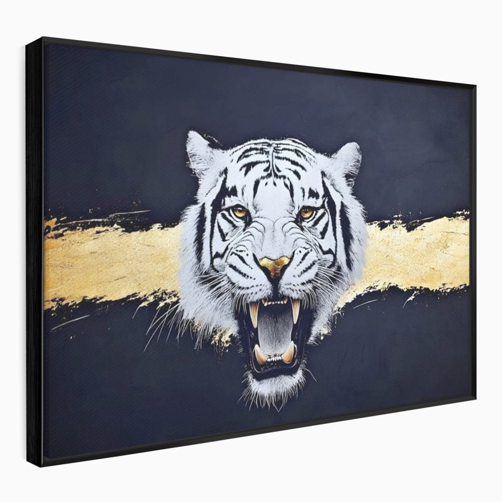 Leinwand Wandkunst Canvas Premium, LuxCanva® M1452, Maske des Geistes Weiß, Golden, Dunkel, Tiger, Wild, Chip, Geheimnis, Macht, Ahnen, Mirage, Wild, Büro, Wohnen, Kinderzimmer