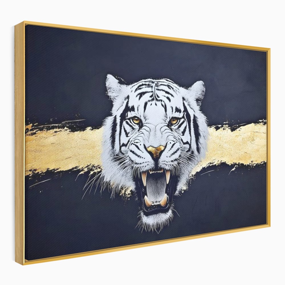 Leinwand Wandkunst Canvas Premium, LuxCanva® M1452, Maske des Geistes Weiß, Golden, Dunkel, Tiger, Wild, Chip, Geheimnis, Macht, Ahnen, Mirage, Wild, Büro, Wohnen, Kinderzimmer