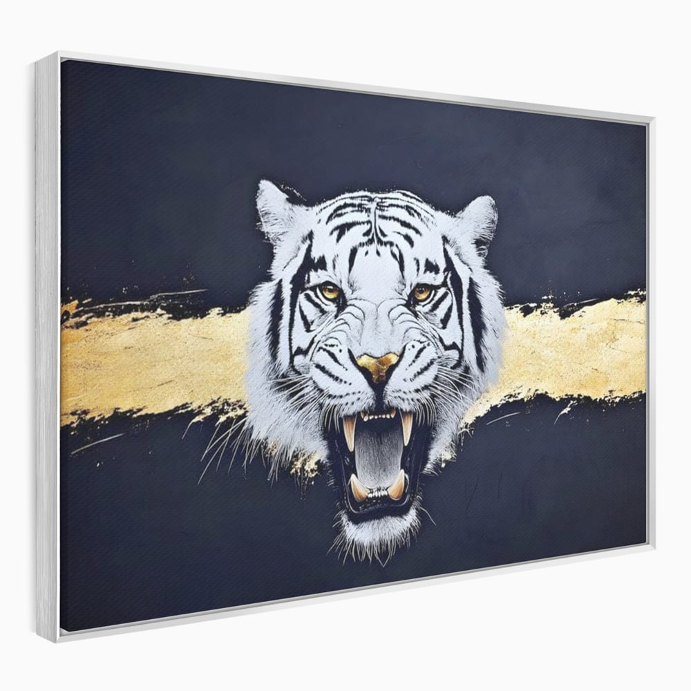 Leinwand Wandkunst Canvas Premium, LuxCanva® M1452, Maske des Geistes Weiß, Golden, Dunkel, Tiger, Wild, Chip, Geheimnis, Macht, Ahnen, Mirage, Wild, Büro, Wohnen, Kinderzimmer