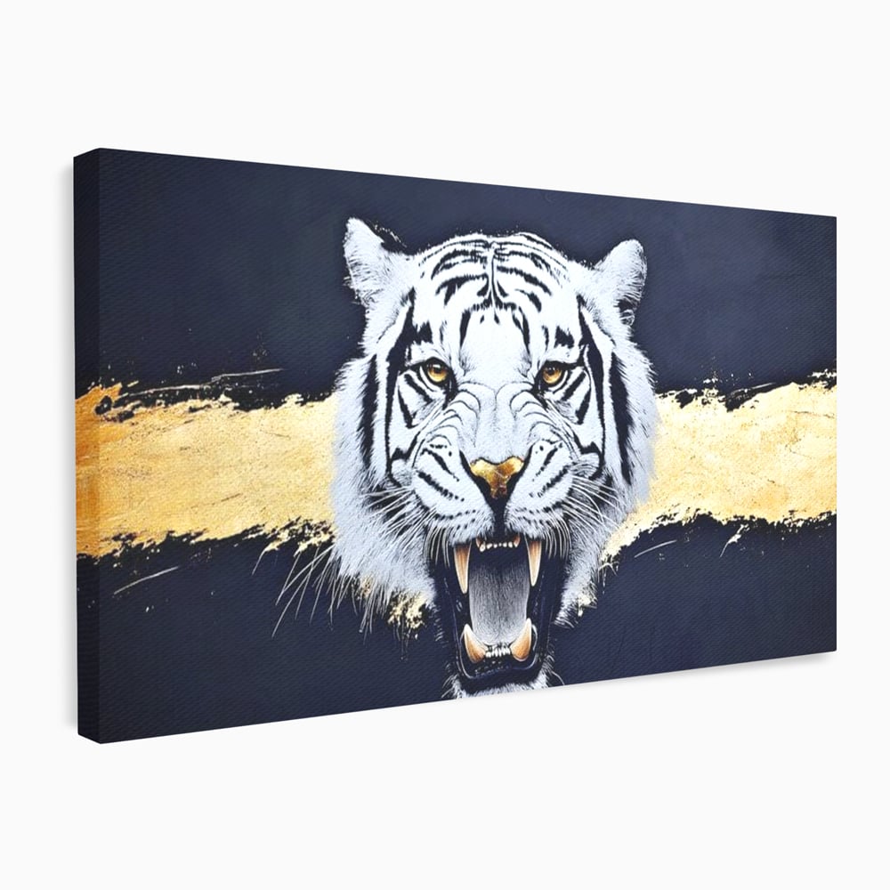 Leinwand Wandkunst Canvas Premium, LuxCanva® M1452, Maske des Geistes Weiß, Golden, Dunkel, Tiger, Wild, Chip, Geheimnis, Macht, Ahnen, Mirage, Wild, Büro, Wohnen, Kinderzimmer