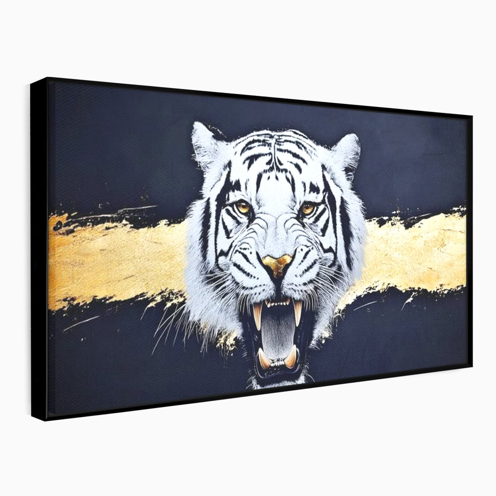 Leinwand Wandkunst Canvas Premium, LuxCanva® M1452, Maske des Geistes Weiß, Golden, Dunkel, Tiger, Wild, Chip, Geheimnis, Macht, Ahnen, Mirage, Wild, Büro, Wohnen, Kinderzimmer