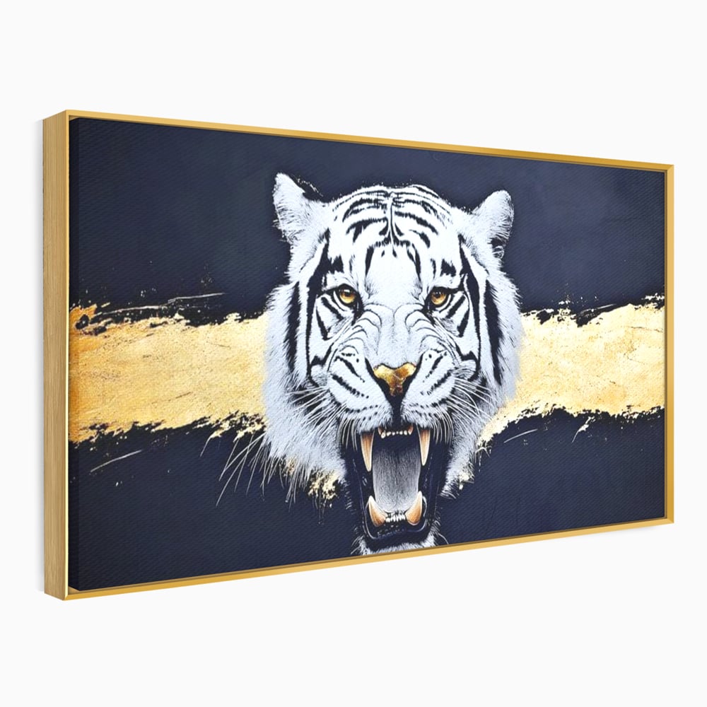 Leinwand Wandkunst Canvas Premium, LuxCanva® M1452, Maske des Geistes Weiß, Golden, Dunkel, Tiger, Wild, Chip, Geheimnis, Macht, Ahnen, Mirage, Wild, Büro, Wohnen, Kinderzimmer