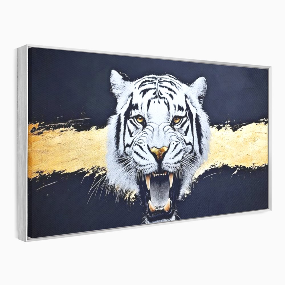 Leinwand Wandkunst Canvas Premium, LuxCanva® M1452, Maske des Geistes Weiß, Golden, Dunkel, Tiger, Wild, Chip, Geheimnis, Macht, Ahnen, Mirage, Wild, Büro, Wohnen, Kinderzimmer