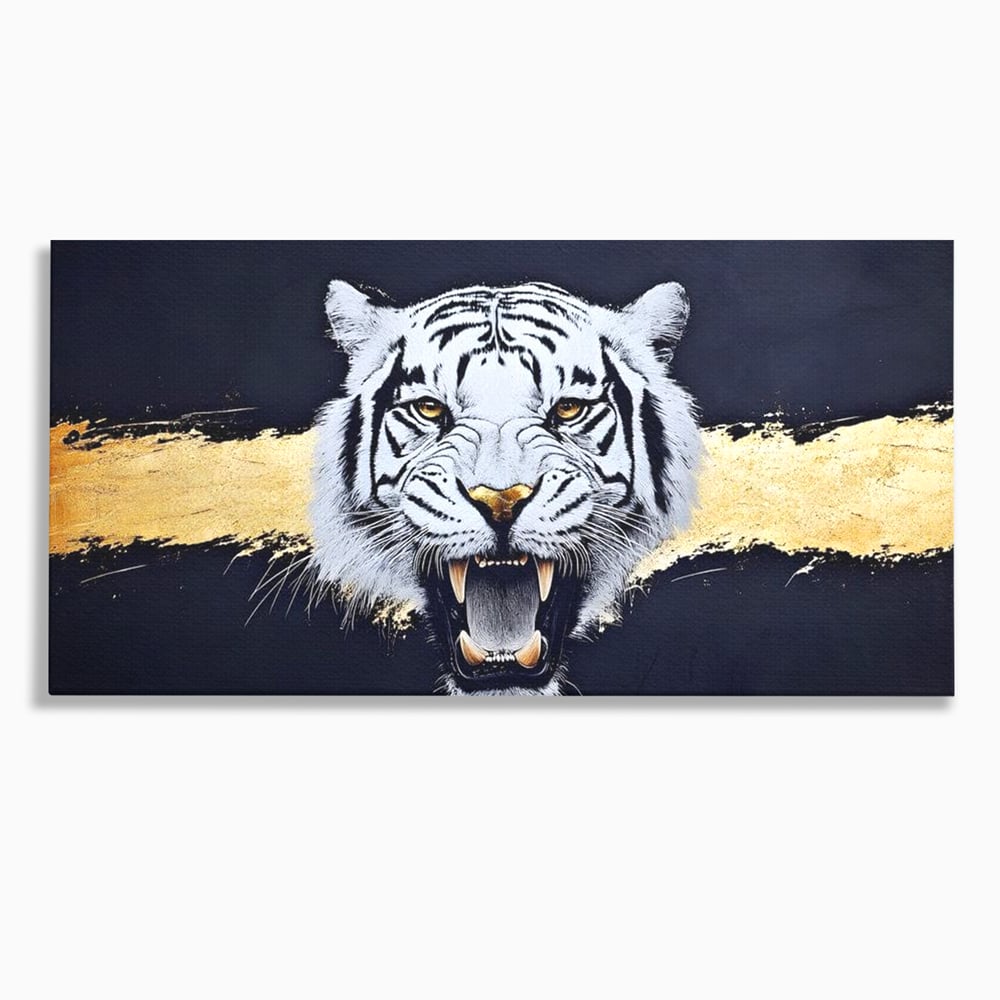 Leinwand Wandkunst Canvas Premium, LuxCanva® M1452, Maske des Geistes Weiß, Golden, Dunkel, Tiger, Wild, Chip, Geheimnis, Macht, Ahnen, Mirage, Wild, Büro, Wohnen, Kinderzimmer