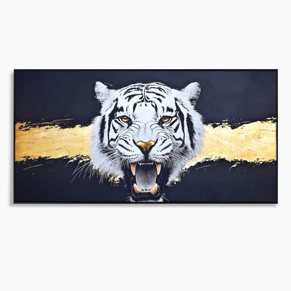 Leinwand Wandkunst Canvas Premium, LuxCanva® M1452, Maske des Geistes Weiß, Golden, Dunkel, Tiger, Wild, Chip, Geheimnis, Macht, Ahnen, Mirage, Wild, Büro, Wohnen, Kinderzimmer
