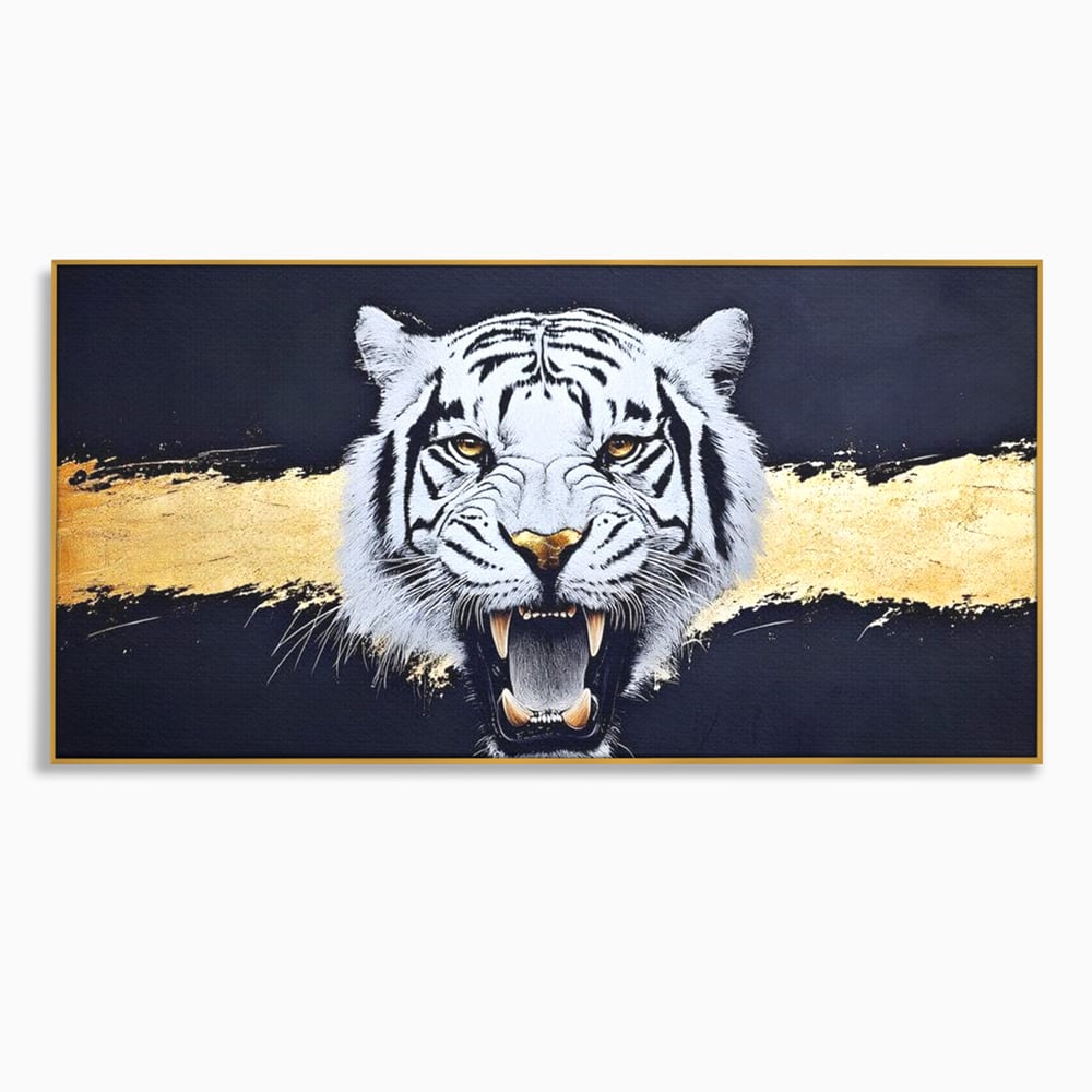Leinwand Wandkunst Canvas Premium, LuxCanva® M1452, Maske des Geistes Weiß, Golden, Dunkel, Tiger, Wild, Chip, Geheimnis, Macht, Ahnen, Mirage, Wild, Büro, Wohnen, Kinderzimmer