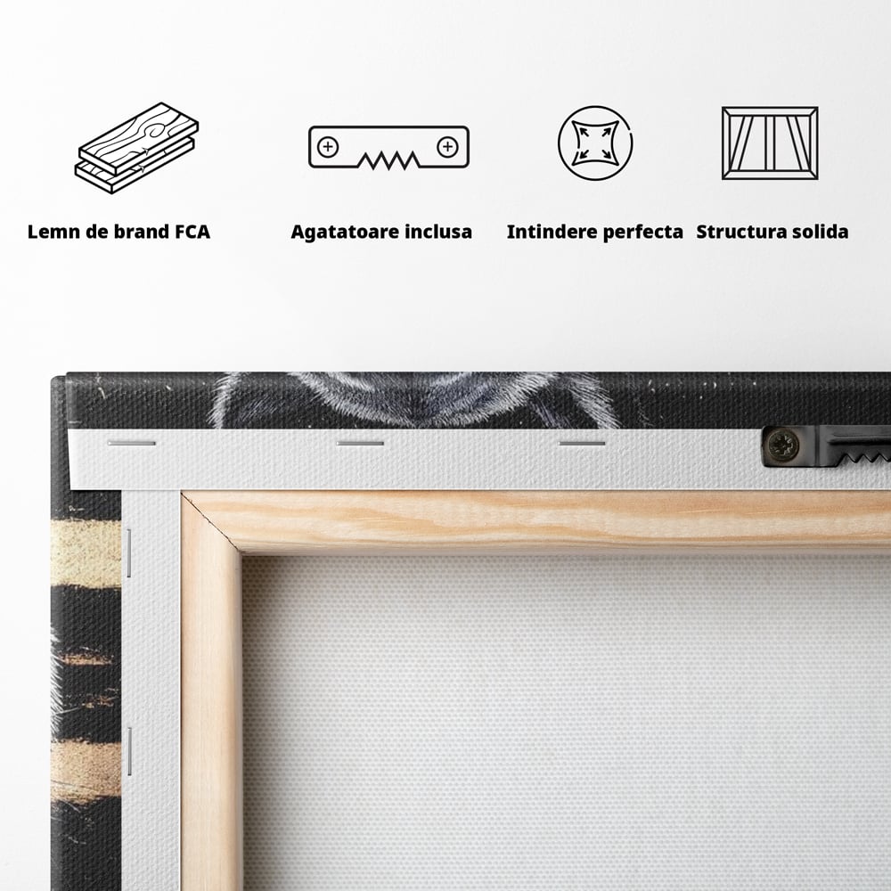 Leinwand Wandbilder Premium, LuxCanva® M1453, Zwischen Gold und Blütenblättern, Lila, Blume, Streifen, Mystisch, Elegant, Gotisch, Dunkel, Feline, Tiger, Iris, Abstrakte Kunst, Büro, Wohnen, Kinderzimmer