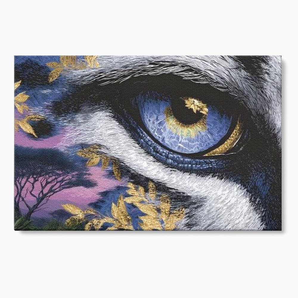 Leinwand Wandkunst Canvas Premium, LuxCanva® M1454, Auge der Savanne, Baum, Vegetation, Natur, Dschungel, Tiger, Augen, Blick, golden, Geheimnis, Vision, Traum, Büro, Wohnen, Kinderzimmer
