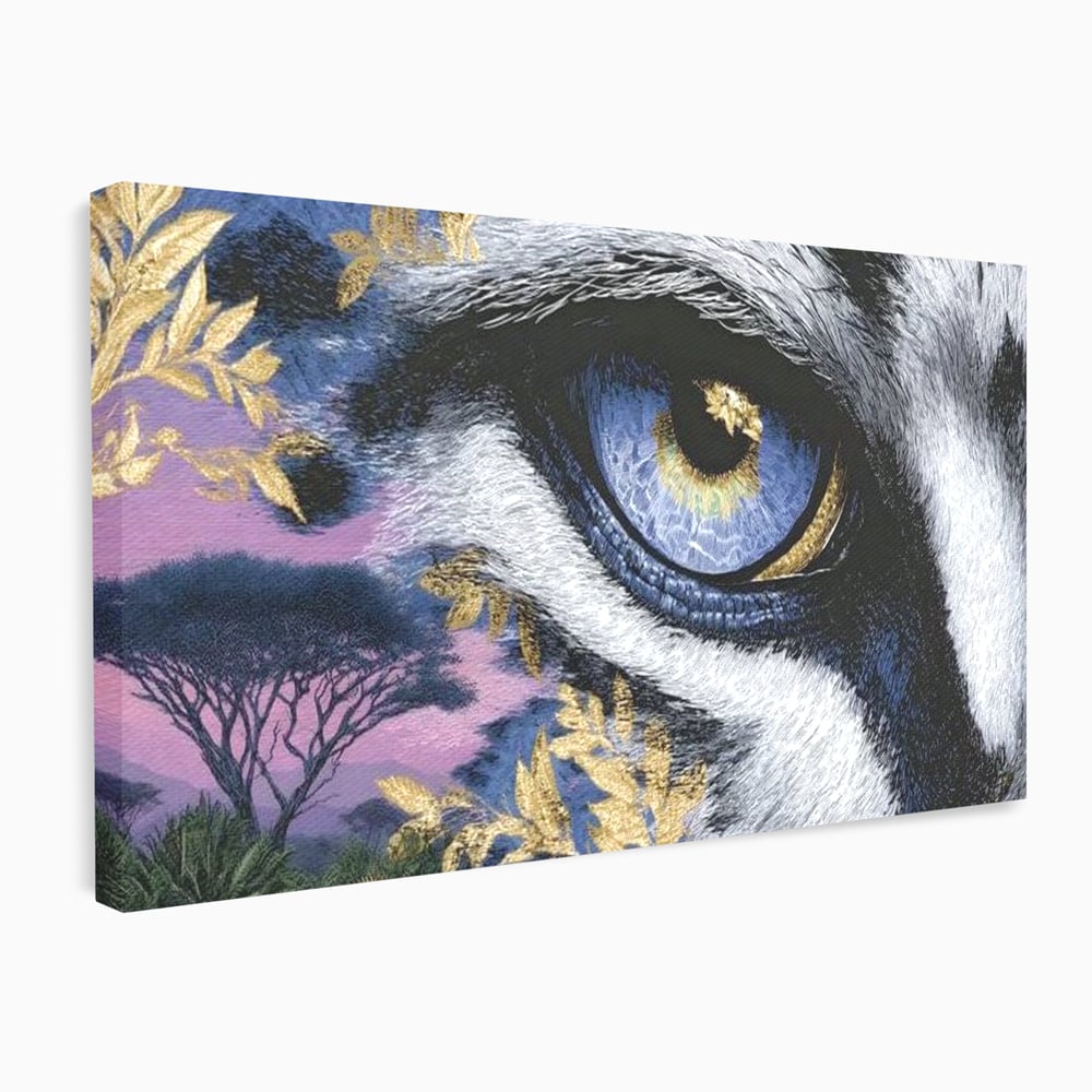 Leinwand Wandkunst Canvas Premium, LuxCanva® M1454, Auge der Savanne, Baum, Vegetation, Natur, Dschungel, Tiger, Augen, Blick, golden, Geheimnis, Vision, Traum, Büro, Wohnen, Kinderzimmer