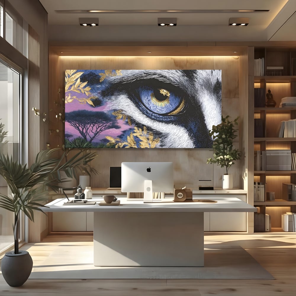 Leinwand Wandkunst Canvas Premium, LuxCanva® M1454, Auge der Savanne, Baum, Vegetation, Natur, Dschungel, Tiger, Augen, Blick, golden, Geheimnis, Vision, Traum, Büro, Wohnen, Kinderzimmer