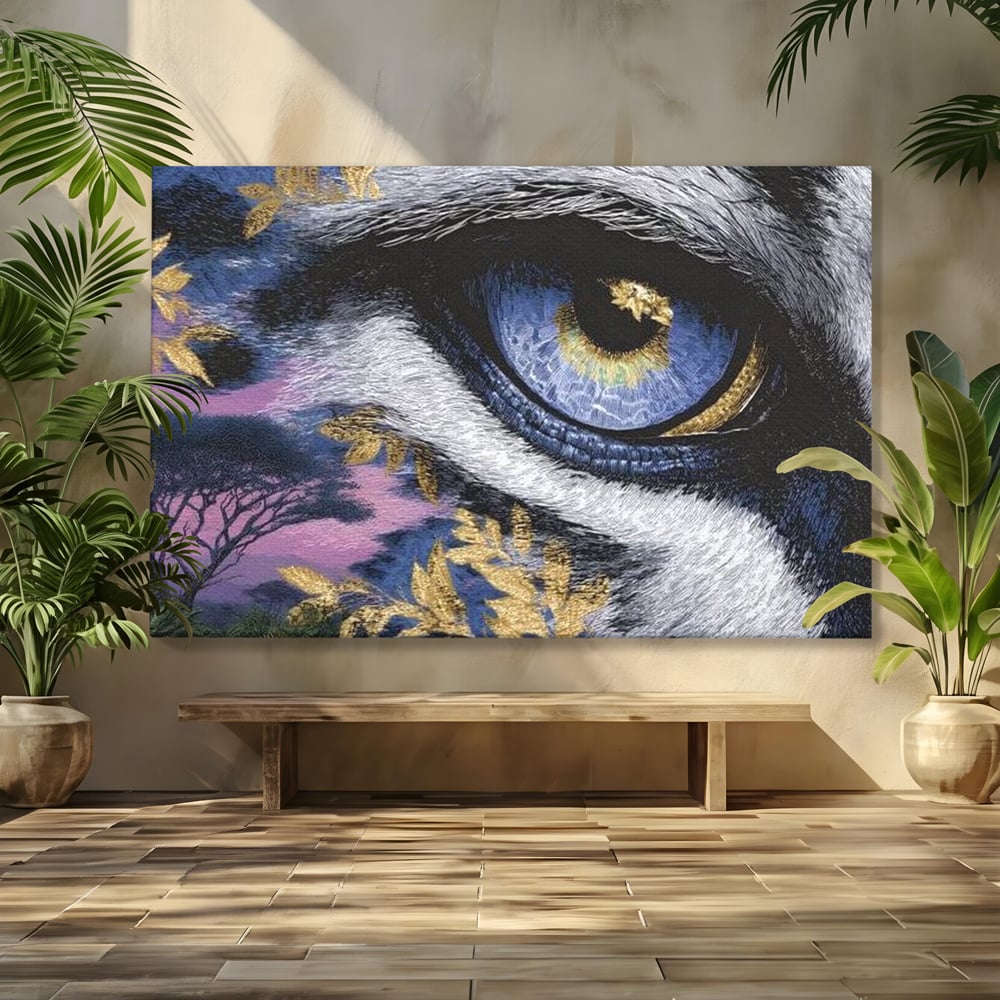 Leinwand Wandkunst Canvas Premium, LuxCanva® M1454, Auge der Savanne, Baum, Vegetation, Natur, Dschungel, Tiger, Augen, Blick, golden, Geheimnis, Vision, Traum, Büro, Wohnen, Kinderzimmer