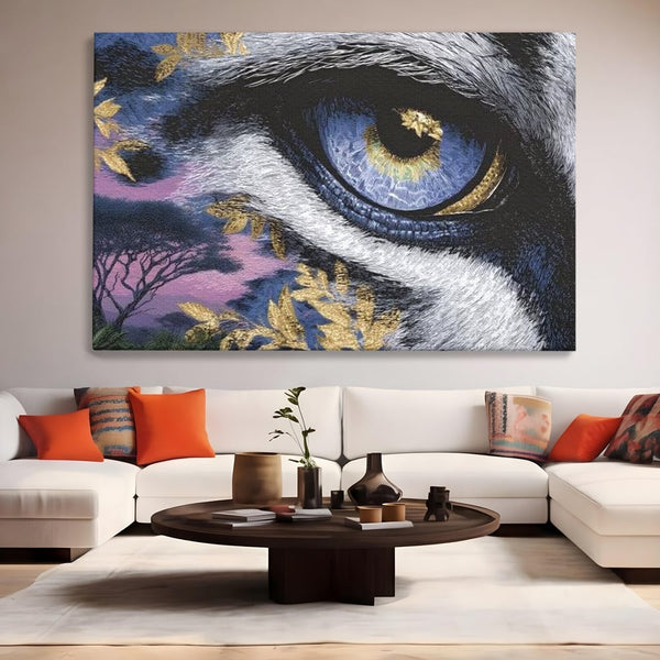 Leinwand Wandkunst Canvas Premium, LuxCanva® M1454, Auge der Savanne, Baum, Vegetation, Natur, Dschungel, Tiger, Augen, Blick, golden, Geheimnis, Vision, Traum, Büro, Wohnen, Kinderzimmer