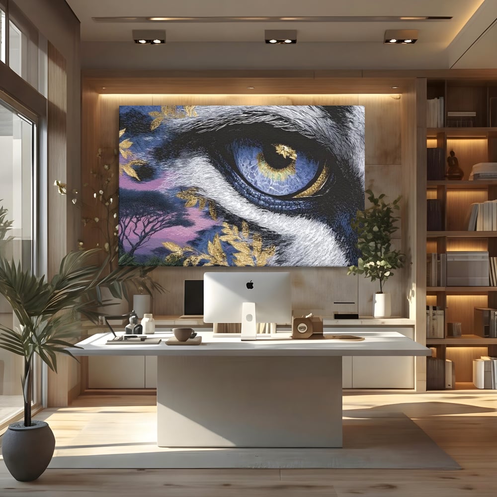 Leinwand Wandkunst Canvas Premium, LuxCanva® M1454, Auge der Savanne, Baum, Vegetation, Natur, Dschungel, Tiger, Augen, Blick, golden, Geheimnis, Vision, Traum, Büro, Wohnen, Kinderzimmer