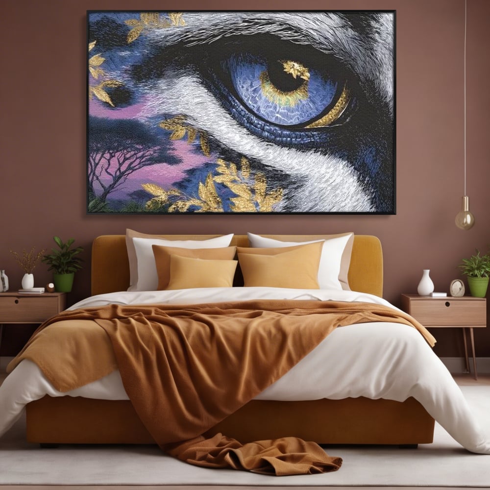 Leinwand Wandkunst Canvas Premium, LuxCanva® M1454, Auge der Savanne, Baum, Vegetation, Natur, Dschungel, Tiger, Augen, Blick, golden, Geheimnis, Vision, Traum, Büro, Wohnen, Kinderzimmer