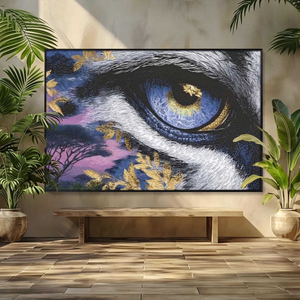 Leinwand Wandkunst Canvas Premium, LuxCanva® M1454, Auge der Savanne, Baum, Vegetation, Natur, Dschungel, Tiger, Augen, Blick, golden, Geheimnis, Vision, Traum, Büro, Wohnen, Kinderzimmer