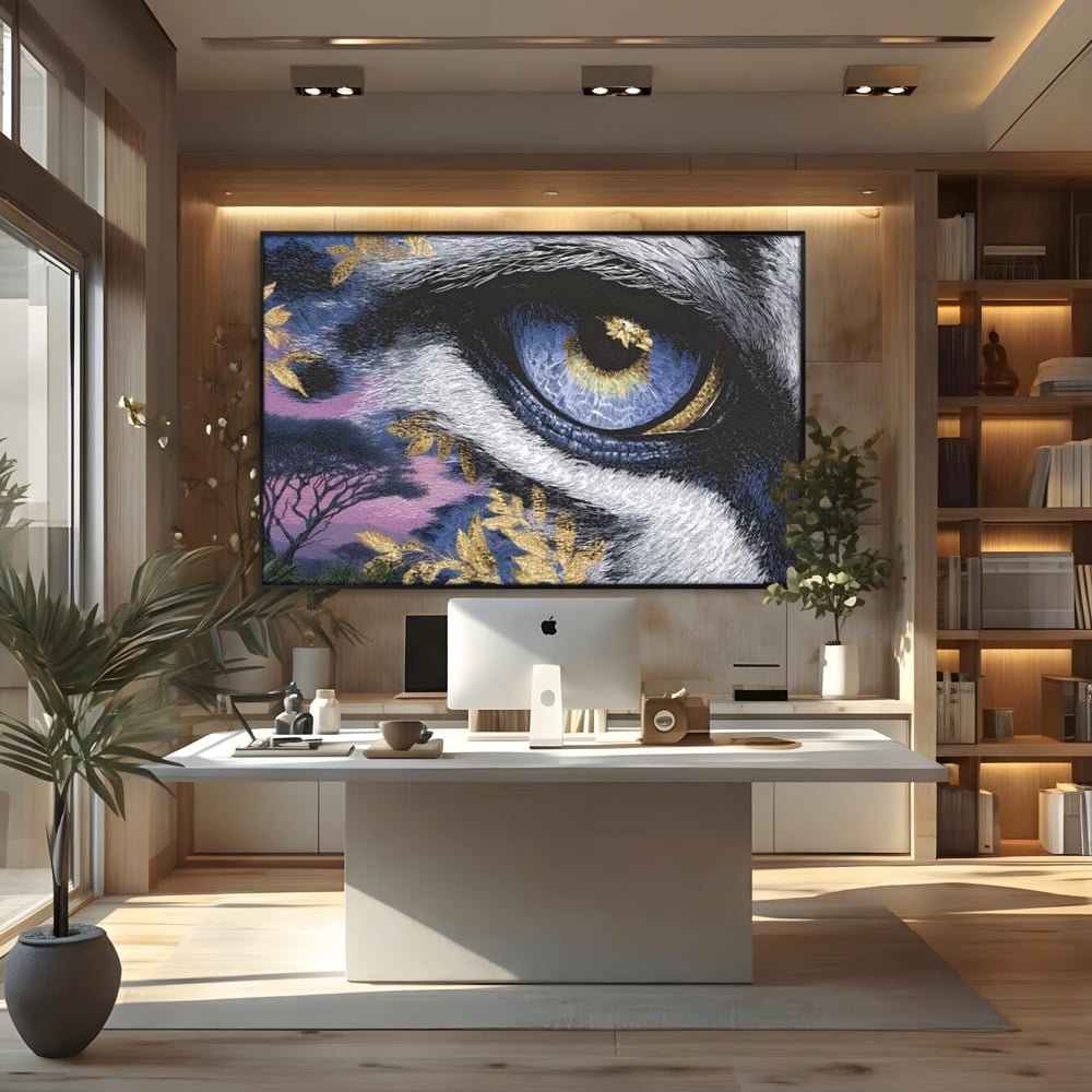 Leinwand Wandkunst Canvas Premium, LuxCanva® M1454, Auge der Savanne, Baum, Vegetation, Natur, Dschungel, Tiger, Augen, Blick, golden, Geheimnis, Vision, Traum, Büro, Wohnen, Kinderzimmer