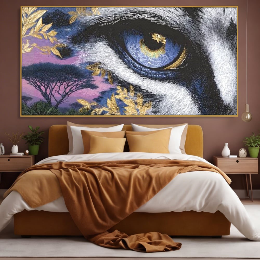 Leinwand Wandkunst Canvas Premium, LuxCanva® M1454, Auge der Savanne, Baum, Vegetation, Natur, Dschungel, Tiger, Augen, Blick, golden, Geheimnis, Vision, Traum, Büro, Wohnen, Kinderzimmer