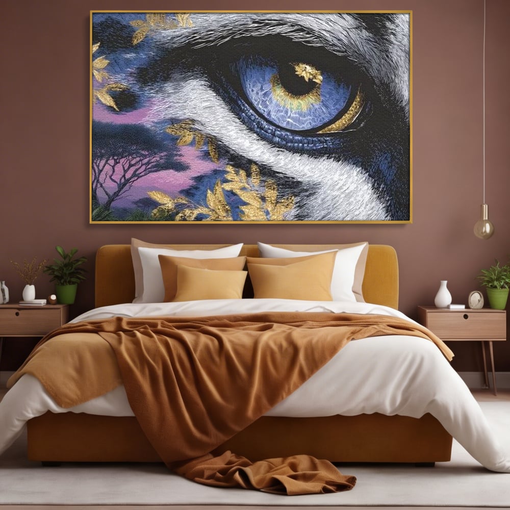 Leinwand Wandkunst Canvas Premium, LuxCanva® M1454, Auge der Savanne, Baum, Vegetation, Natur, Dschungel, Tiger, Augen, Blick, golden, Geheimnis, Vision, Traum, Büro, Wohnen, Kinderzimmer